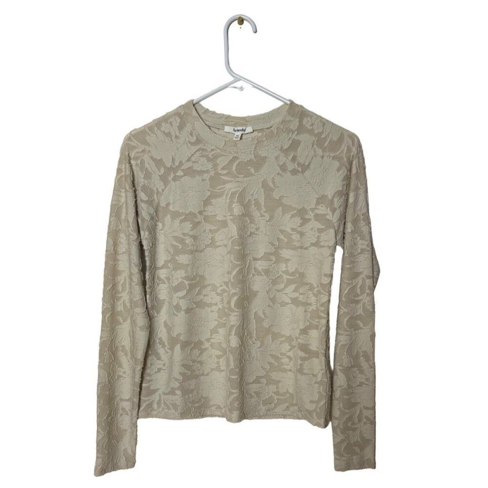 Splendid Collection Beige Floral Lace Long Sleeve Top XS